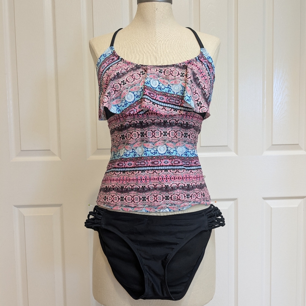 Arizona Jean Co. Women's Multicolor Frilly Two Piece Swimsuit S
